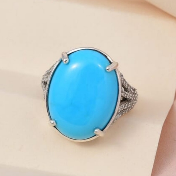 NEW Premium Arizona Sleeping Beauty Turquoise & Zircon Ring Size 6 - Picture 4 of 14